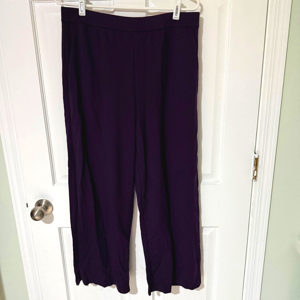 Eileen Fisher Purple Wide Leg Pull On Pants Trousers Plum Medium M